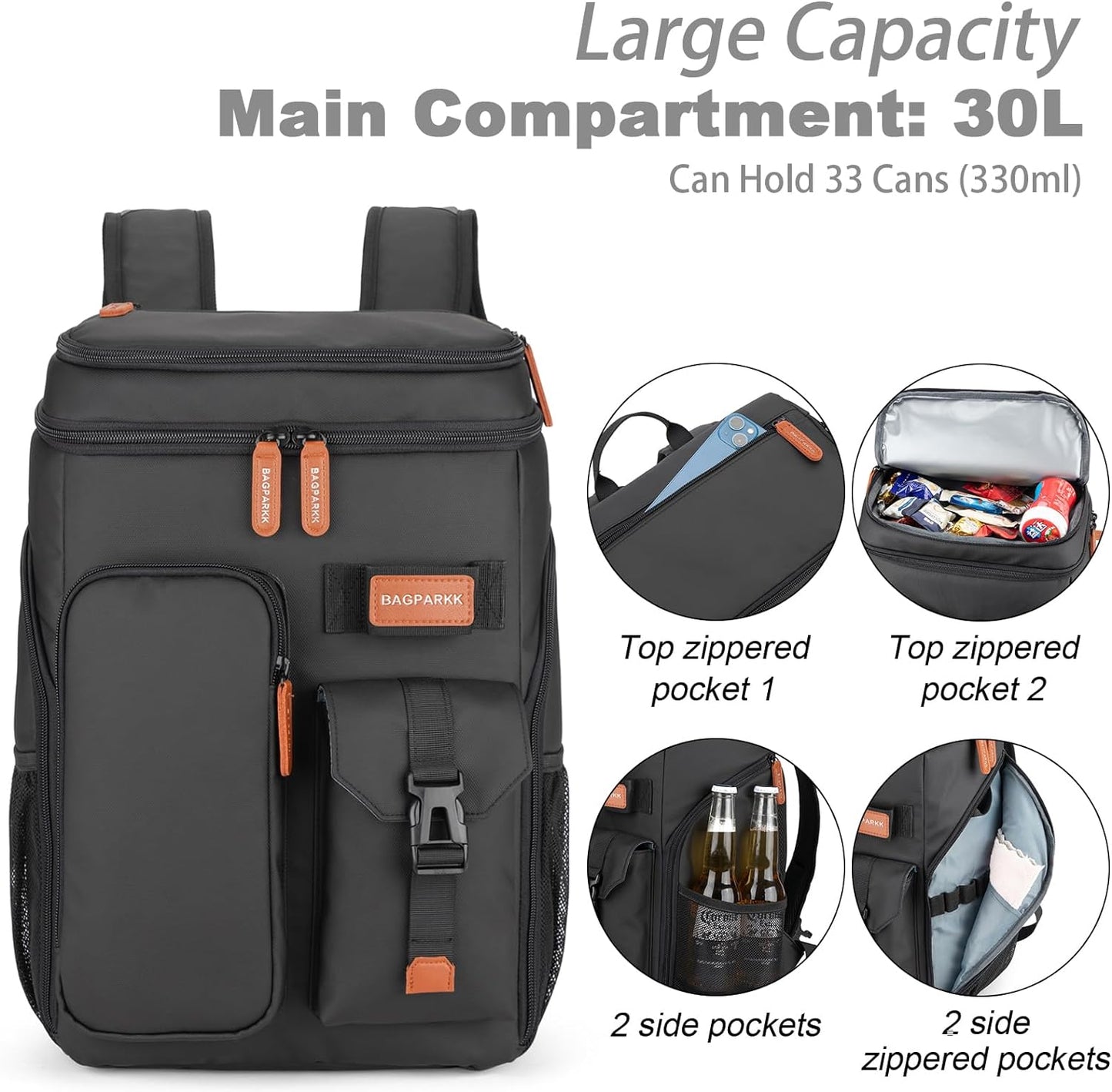 Insulated Cooler Backpack,33/45 Cans Multifunctional Double Deck Leakproof Cooler Bag with Sternum Strap,Large Capacity Lightweight Travel Camping Beach Backpack