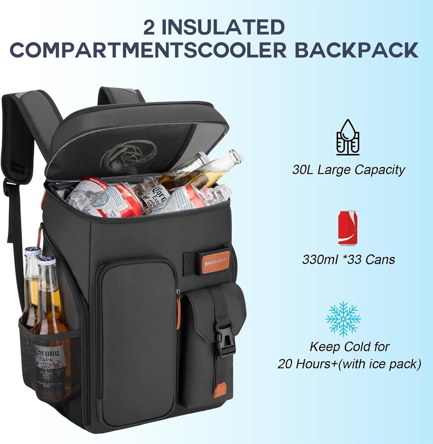 Insulated Cooler Backpack,33/45 Cans Multifunctional Double Deck Leakproof Cooler Bag with Sternum Strap,Large Capacity Lightweight Travel Camping Beach Backpack