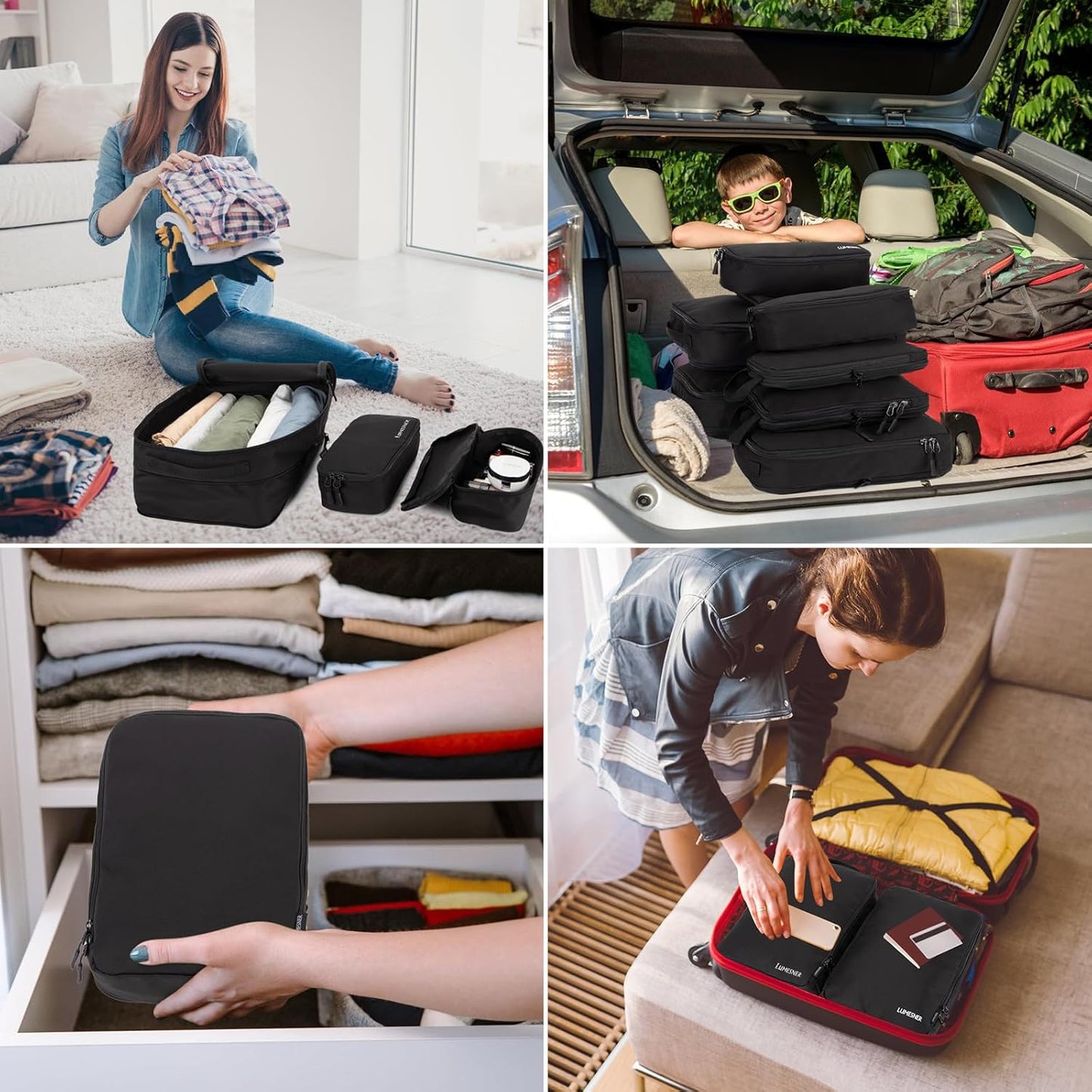 Lumesner 8 Set Compression Packing Cubes for Travel, Waterproof Luggage Organizers, Suitcase Organizer Set for Carry-On & Checked Baggage, Travel Accessories for Men & Women