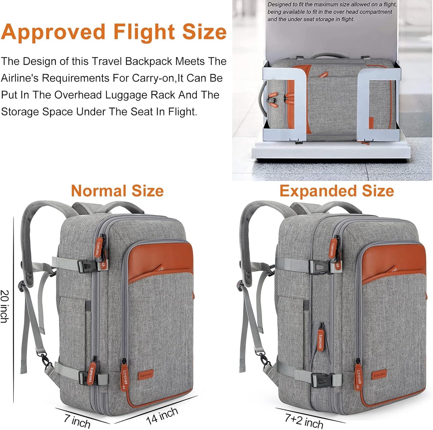 Lumesner Carry on Travel Backpacks, Extra Large 40L Flight Approved Bag for Men & Women,Expandable Suitcase Backpack With 4 Packing Cubes,Water Resistant Luggage Daypack Business Weekender Bag