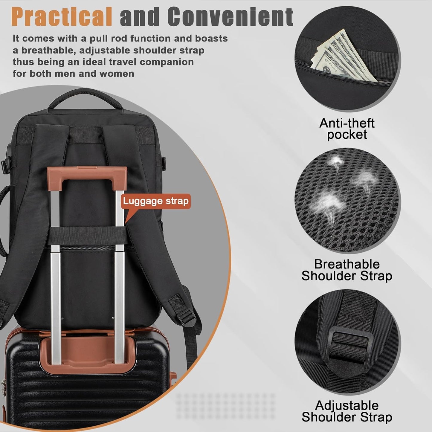 Lumenser 40L Travel Backpack with USB Charging Port, Water-Resistant Carry On Backpack for Men Women, Business Laptop Backpack for Trips & Commutes, Fits 17.3 Inch Laptop