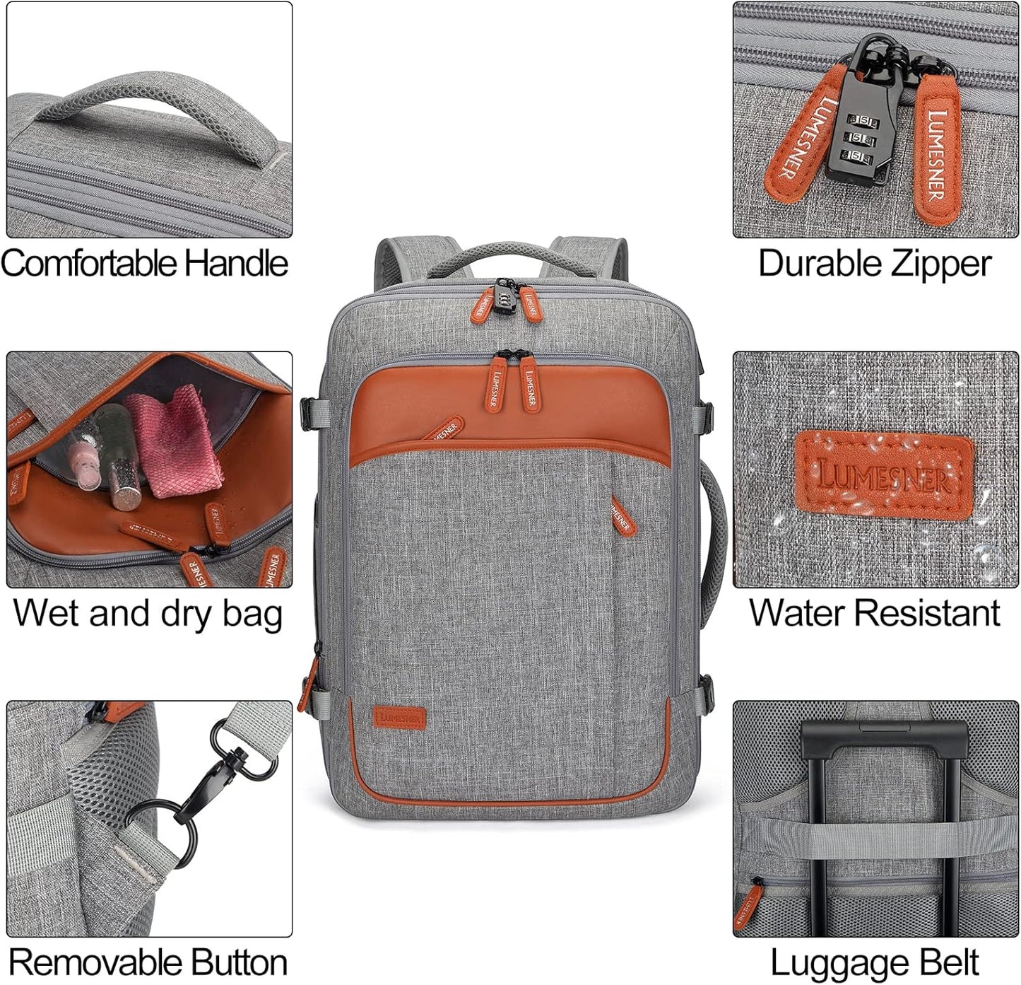 Lumesner Carry on Travel Backpacks, Extra Large 40L Flight Approved Bag for Men & Women,Expandable Suitcase Backpack With 4 Packing Cubes,Water Resistant Luggage Daypack Business Weekender Bag