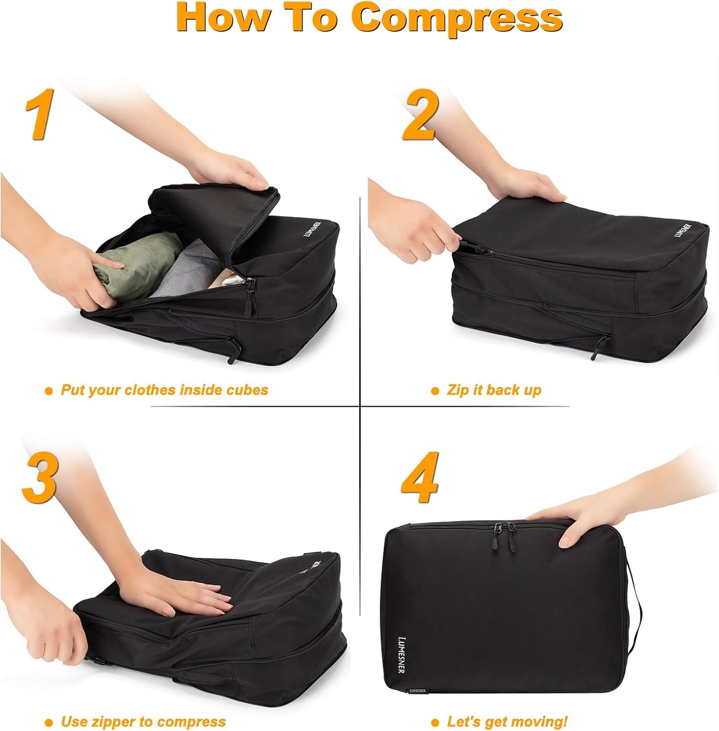 Lumesner 8 Set Compression Packing Cubes for Travel, Waterproof Luggage Organizers, Suitcase Organizer Set for Carry-On & Checked Baggage, Travel Accessories for Men & Women