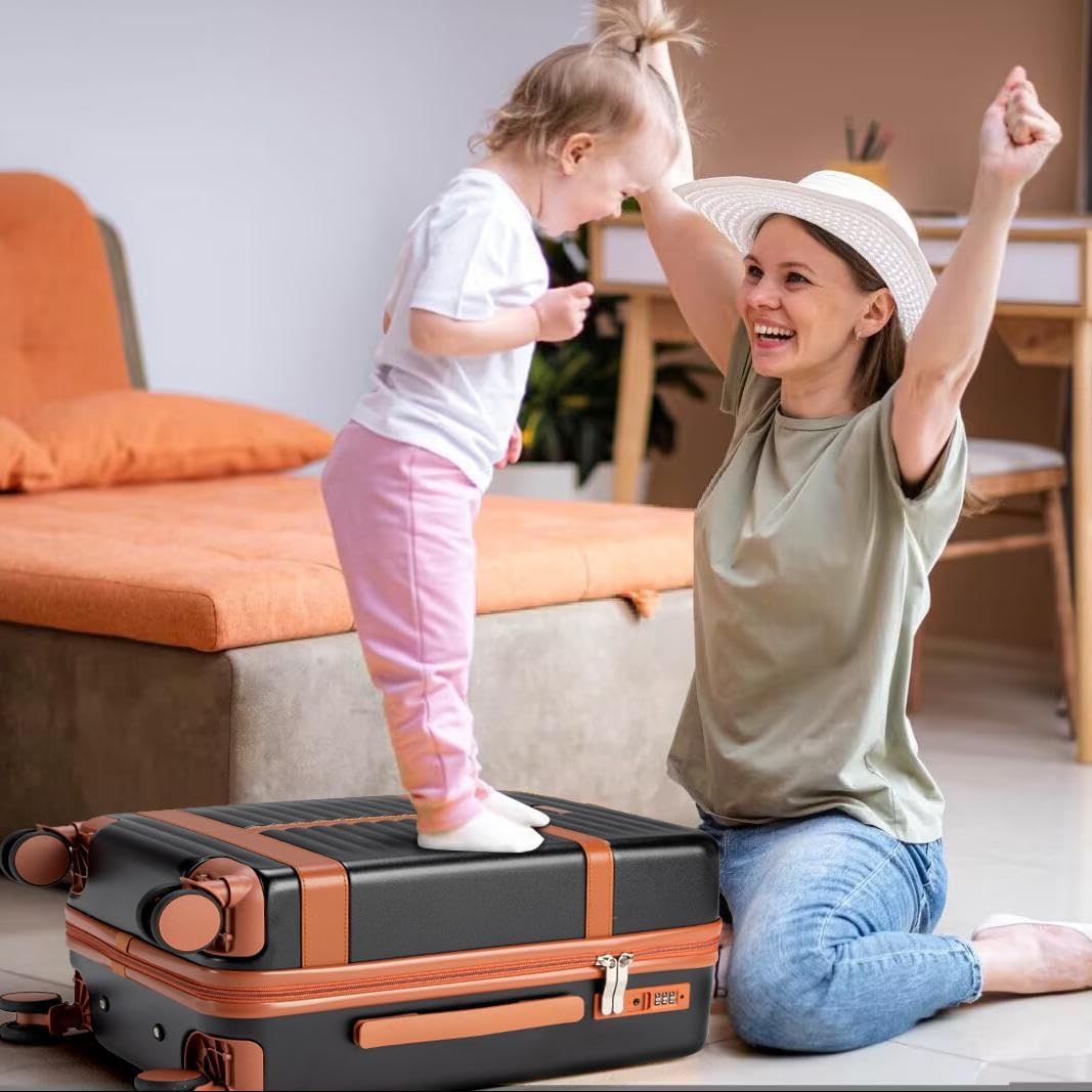 Lumesner 5 Piece Luggage Sets with Travel Backpack, 20" Carry On Hardside Spinner Suitcases, TSA Lock, Durable PC (Black, 5 piece set (20inch))