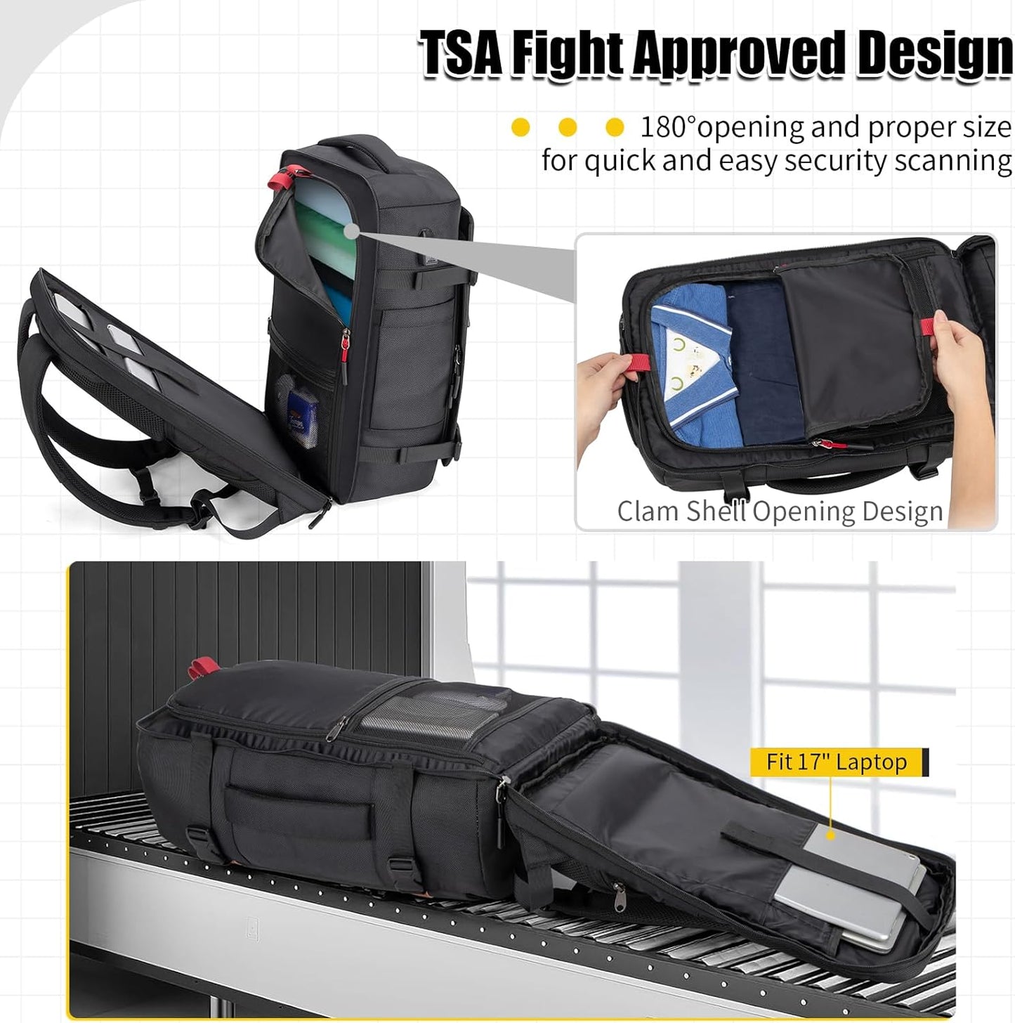42L Travel Backpack with 4 Packing Cubes, TSA Friendly Flight Approved Carry-On Bag with USB Charging Port, Water-Resistant Weekender Business Backpack for Men Women, Fits 17.3" Laptop