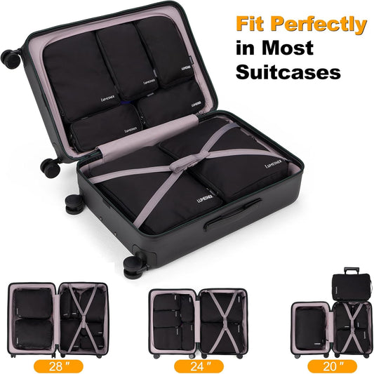 Lumesner 8 Set Compression Packing Cubes for Travel, Waterproof Luggage Organizers, Suitcase Organizer Set for Carry-On & Checked Baggage, Travel Accessories for Men & Women