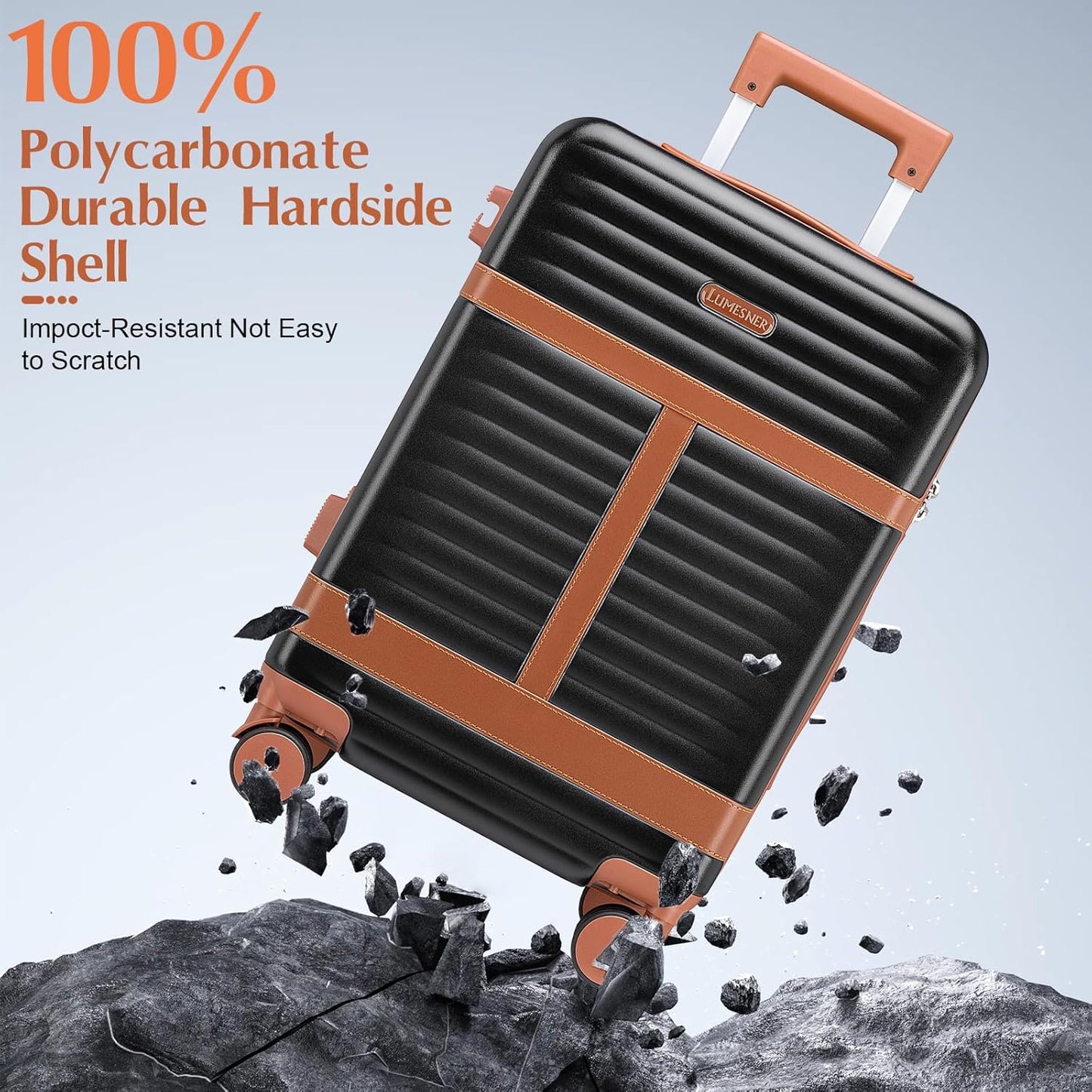 Lumesner 5 Piece Luggage Sets with Travel Backpack, 20" Carry On Hardside Spinner Suitcases, TSA Lock, Durable PC (Black, 5 piece set (20inch))