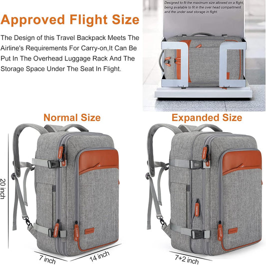 Lumesner Carry on Travel Backpacks, Extra Large 40L Flight Approved Bag for Men & Women,Expandable Suitcase Backpack With 4 Packing Cubes,Water Resistant Luggage Daypack Business Weekender Bag