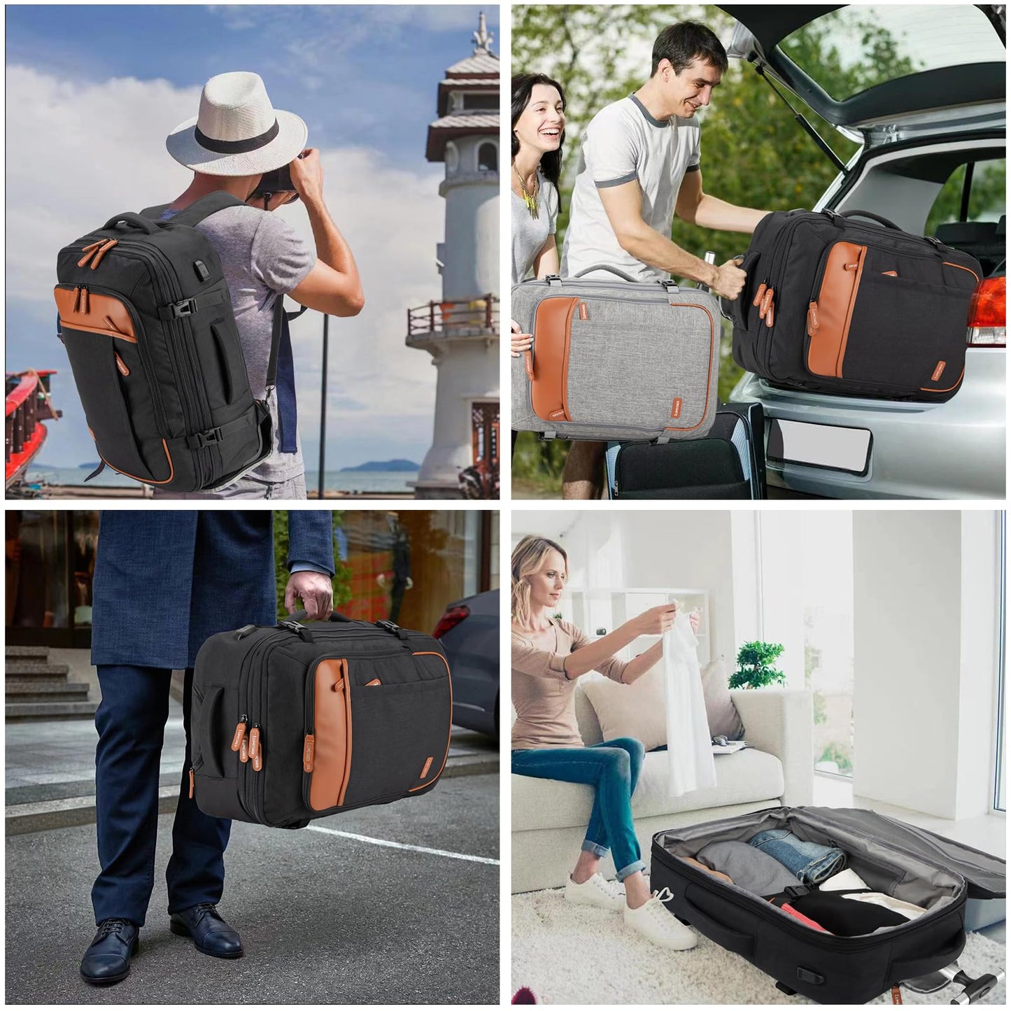 Lumenser Rolling Backpack for Men & Women, 42L Carry-On Travel Backpack with Wheels, 17.3 Inch Laptop Compartment, Water Resistant Wheeled Bag with USB Port, 4 Packing Cubes, Black(14×9×20 in, 6.6 lb)