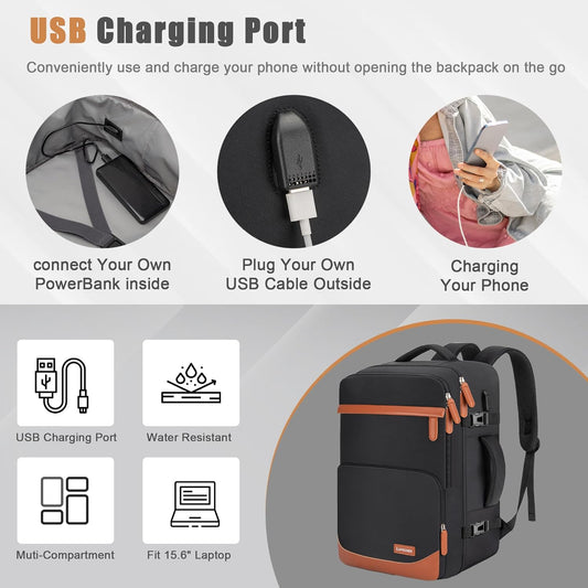 Lumenser 40L Travel Backpack with USB Charging Port, Water-Resistant Carry On Backpack for Men Women, Business Laptop Backpack for Trips & Commutes, Fits 17.3 Inch Laptop