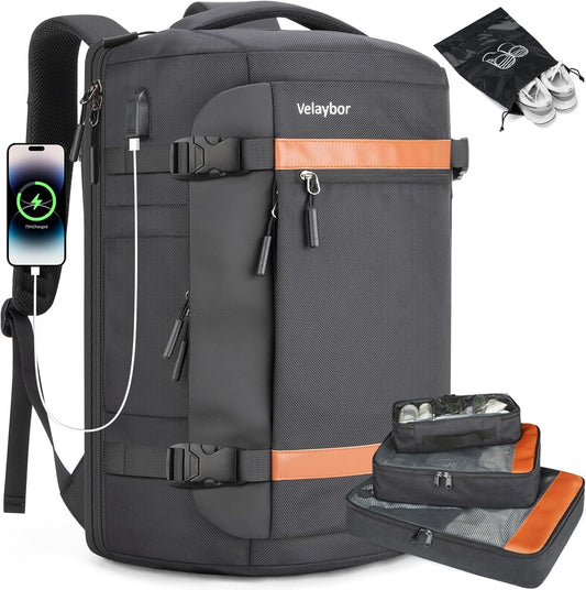 42L Travel Backpack with 4 Packing Cubes, TSA Friendly Flight Approved Carry-On Bag with USB Charging Port, Water-Resistant Weekender Business Backpack for Men Women, Fits 17.3" Laptop