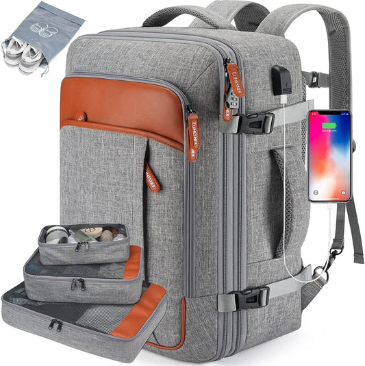 Lumesner Carry on Travel Backpacks, Extra Large 40L Flight Approved Bag for Men & Women,Expandable Suitcase Backpack With 4 Packing Cubes,Water Resistant Luggage Daypack Business Weekender Bag